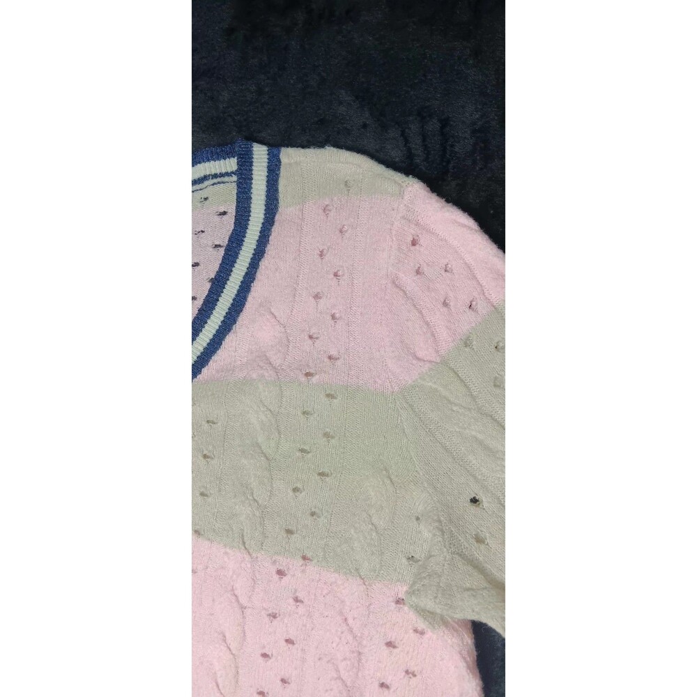 Torrid Pointelle Pullover Henley Sweater 2 Striped Preppy Academia Varsity Cozy - Picture 4 of 13